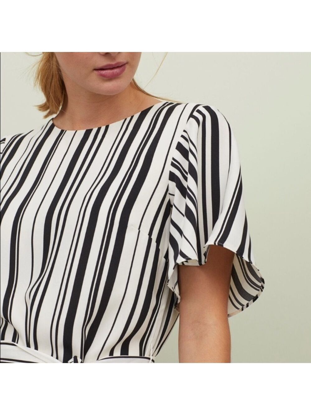 H&M Striped Tie Dress Black & White Mini Dress Size 0 - Picture 3 of 7